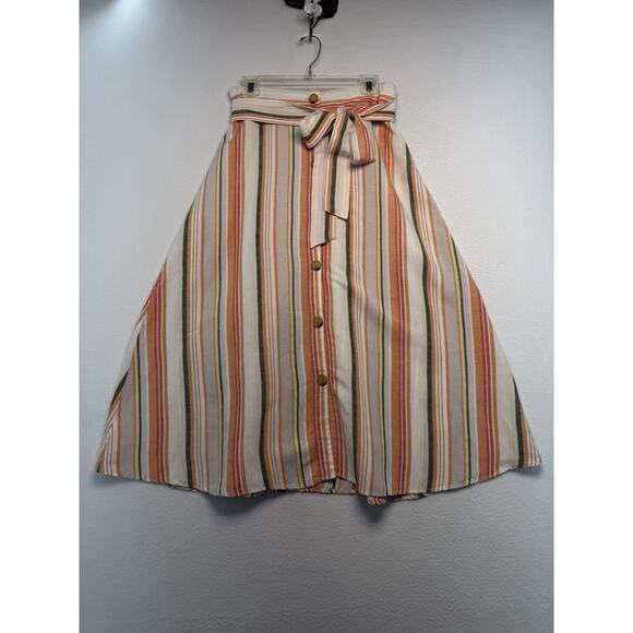 a new day Dresses & Skirts - Linen Blend Striped Button-Front Belted Midi/Maxi Skirt Womens M Beach Summer